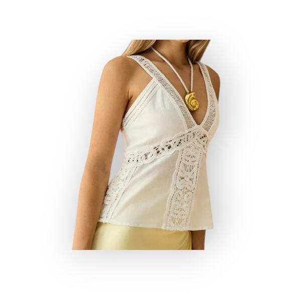 Commense Semi-Sheer Linen & Cotton Lace V-Neck Top – Size XL - Picture 6 of 6